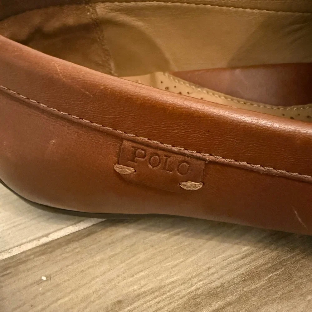 Polo Ralph Lauren Riali Mens Leather Driver Loafers Tan Brown Striped Buckle 9D